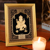 MOKSHA CRAFT India God Hinduism God 24K Gold Plated Ganesha Statue Frame Handmade Diwali Gift Gilded 8 X 10