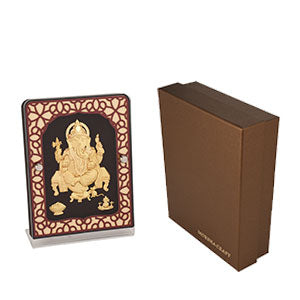 India God Hinduism God 24K Gold Plated Ganesha Screen Frame Handmade Diwali Gift Gilded 4.9 x 6.9