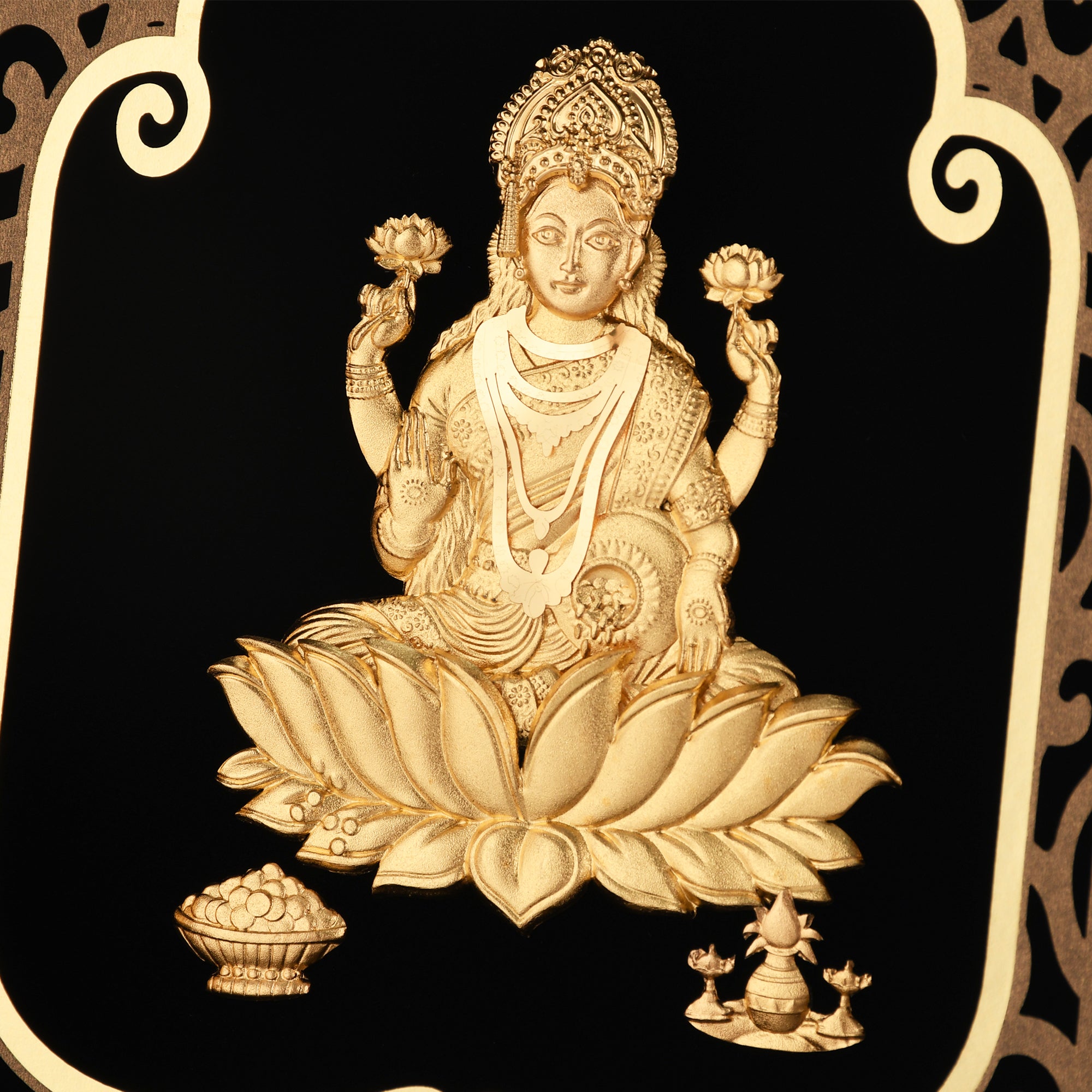 MOKSHA CRAFT India God Hinduism God 24K Gold Plated Laxmi Statue Frame Handmade Diwali Gift Gilded 8 X 10 EGMKC-FRLM-0810