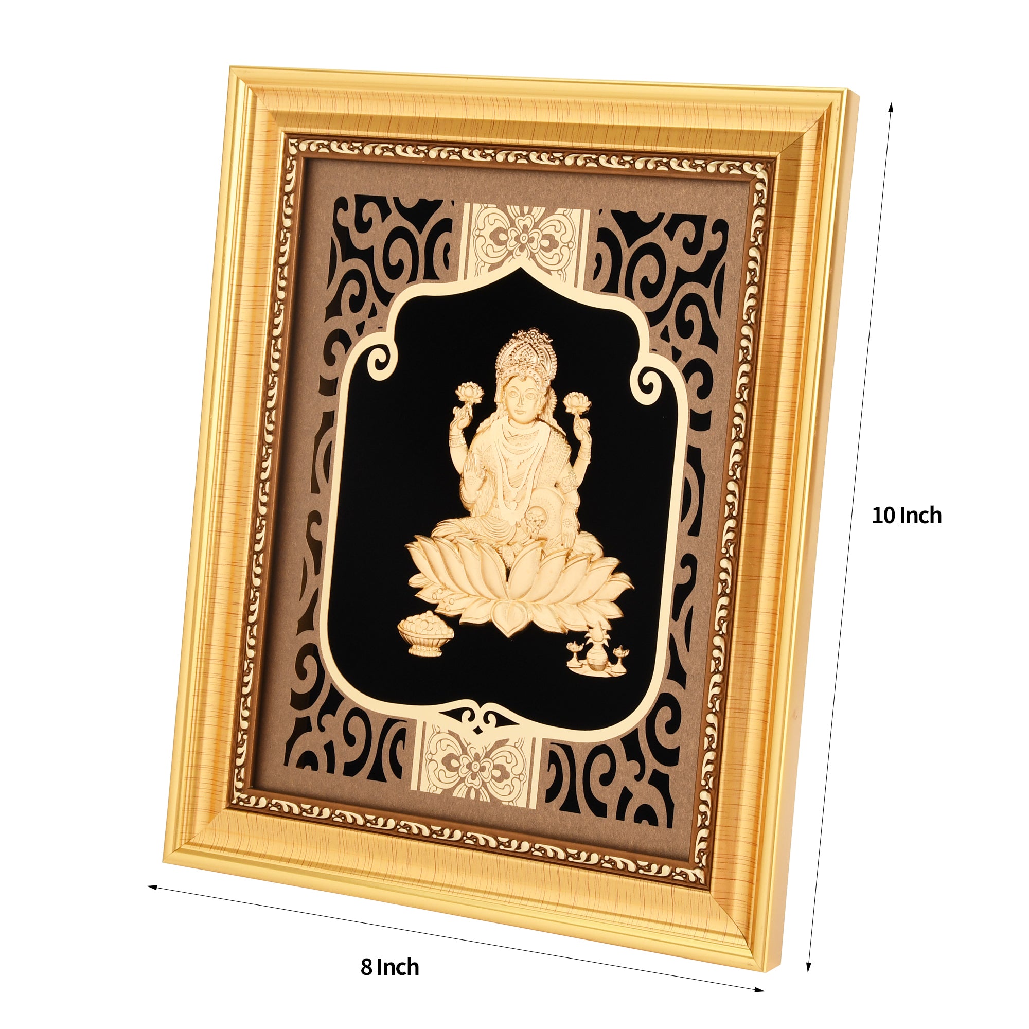 MOKSHA CRAFT India God Hinduism God 24K Gold Plated Laxmi Statue Frame Handmade Diwali Gift Gilded 8 X 10 EGMKC-FRLM-0810