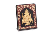 India God Hinduism God 24K Gold Plated Ganesha Screen Frame Handmade Diwali Gift Gilded 2.8 x 3.5