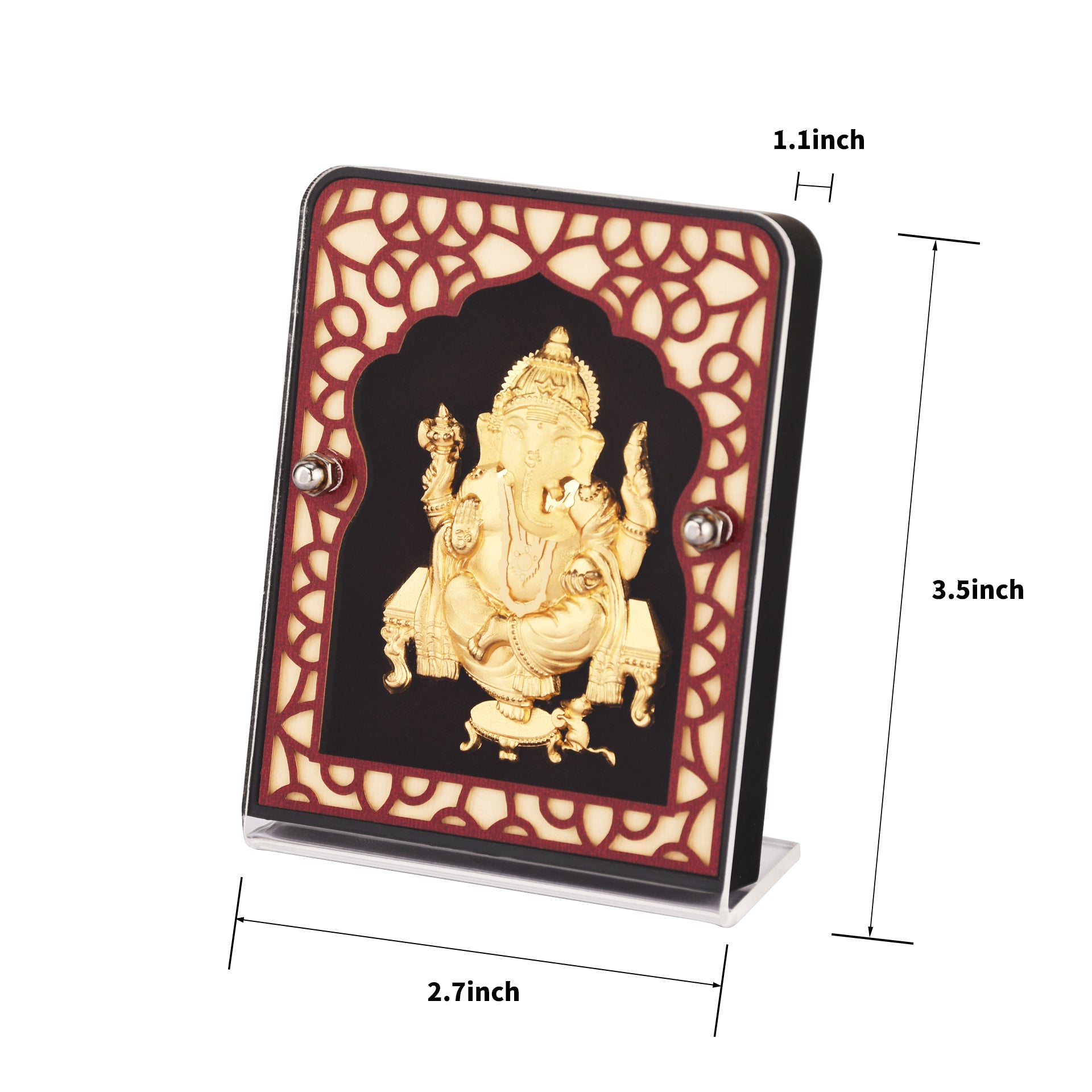 India God Hinduism God 24K Gold Plated Ganesha Screen Frame Handmade Diwali Gift Gilded 2.8 x 3.5