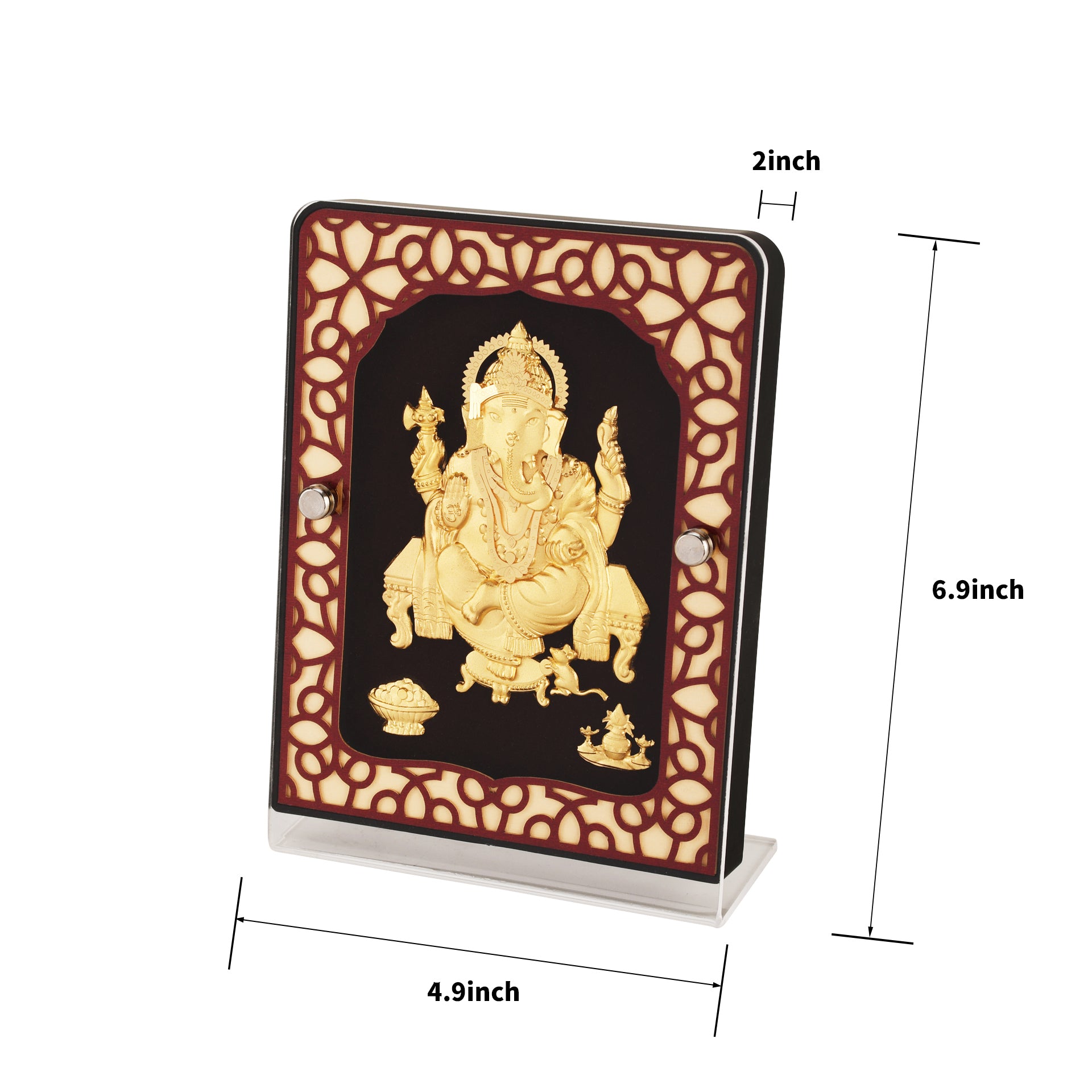 India God Hinduism God 24K Gold Plated Ganesha Screen Frame Handmade Diwali Gift Gilded 4.9 x 6.9