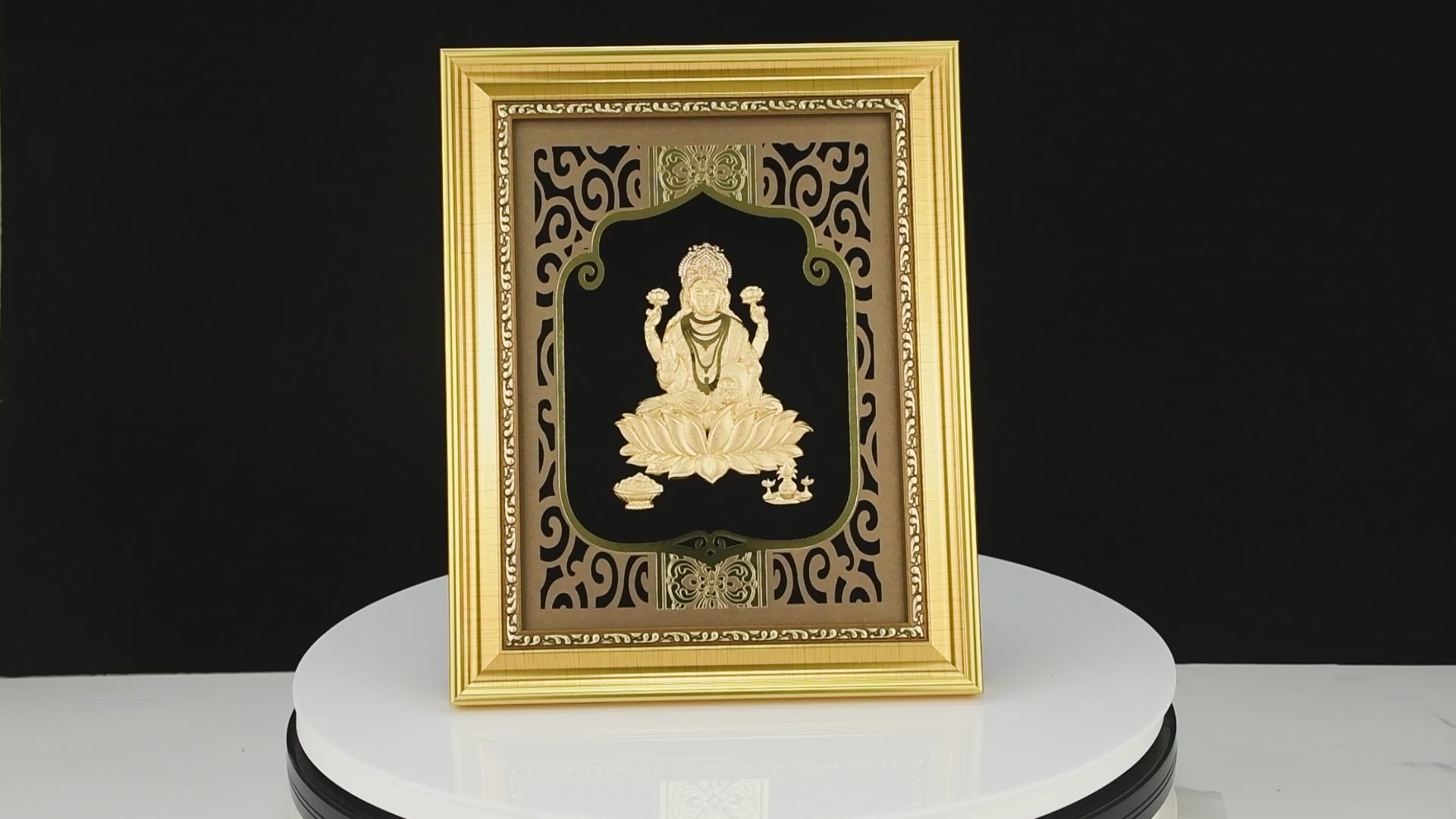 MOKSHA CRAFT India God Hinduism God 24K Gold Plated Laxmi Statue Frame Handmade Diwali Gift Gilded 8 X 10 EGMKC-FRLM-0810