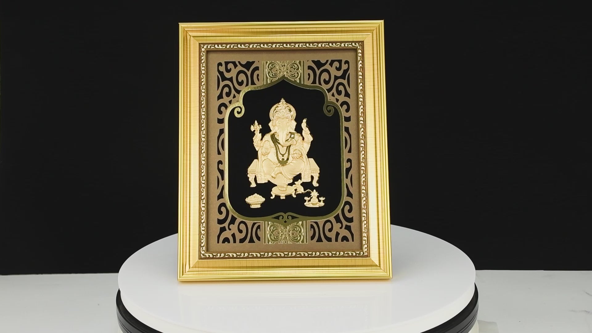 MOKSHA CRAFT India God Hinduism God 24K Gold Plated Ganesha Statue Frame Handmade Diwali Gift Gilded 8 X 10