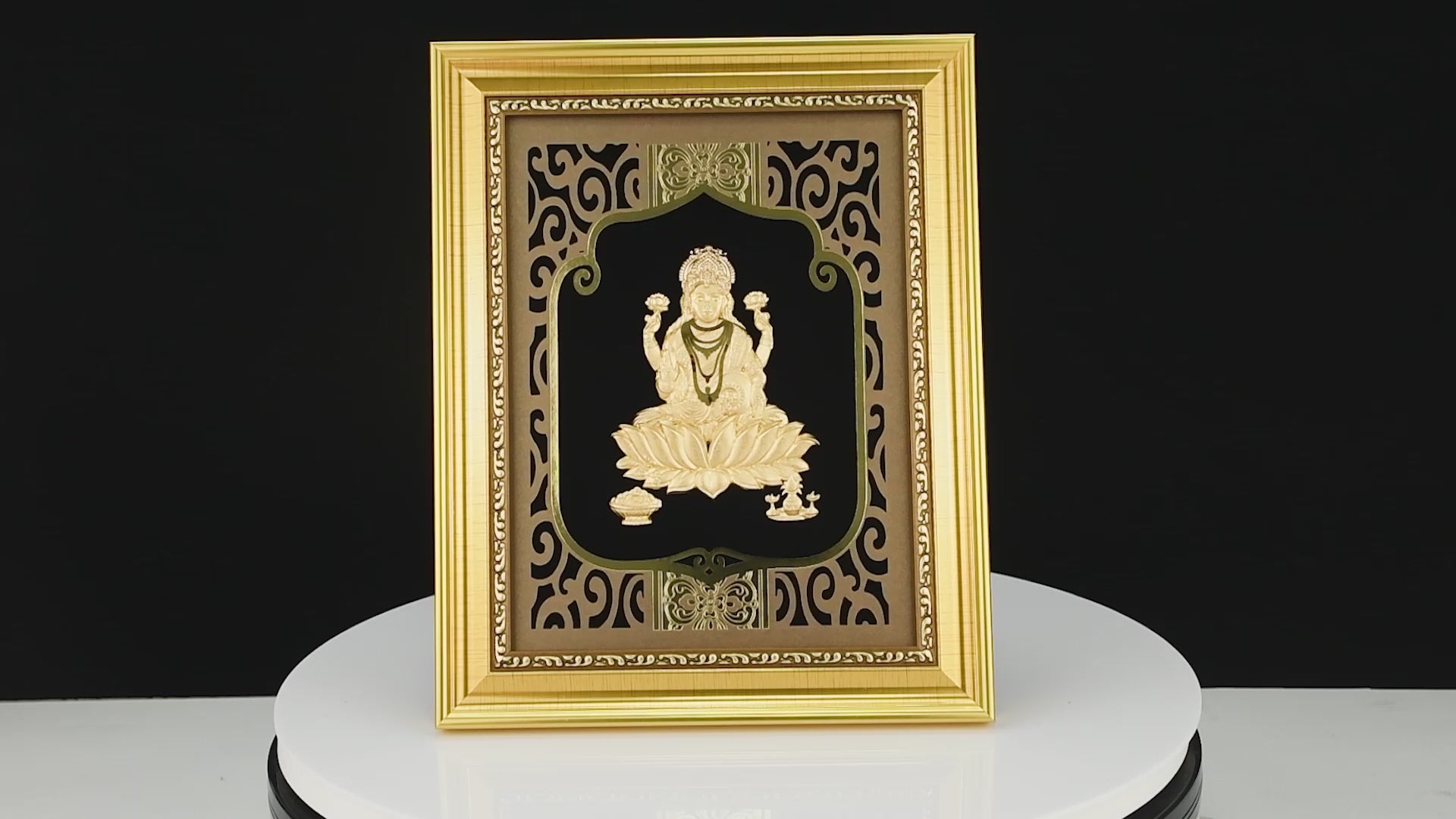 MOKSHA CRAFT India God Hinduism God 24K Gold Plated Laxmi Statue Frame Handmade Diwali Gift Gilded 8 X 10 EGMKC-FRLM-0810